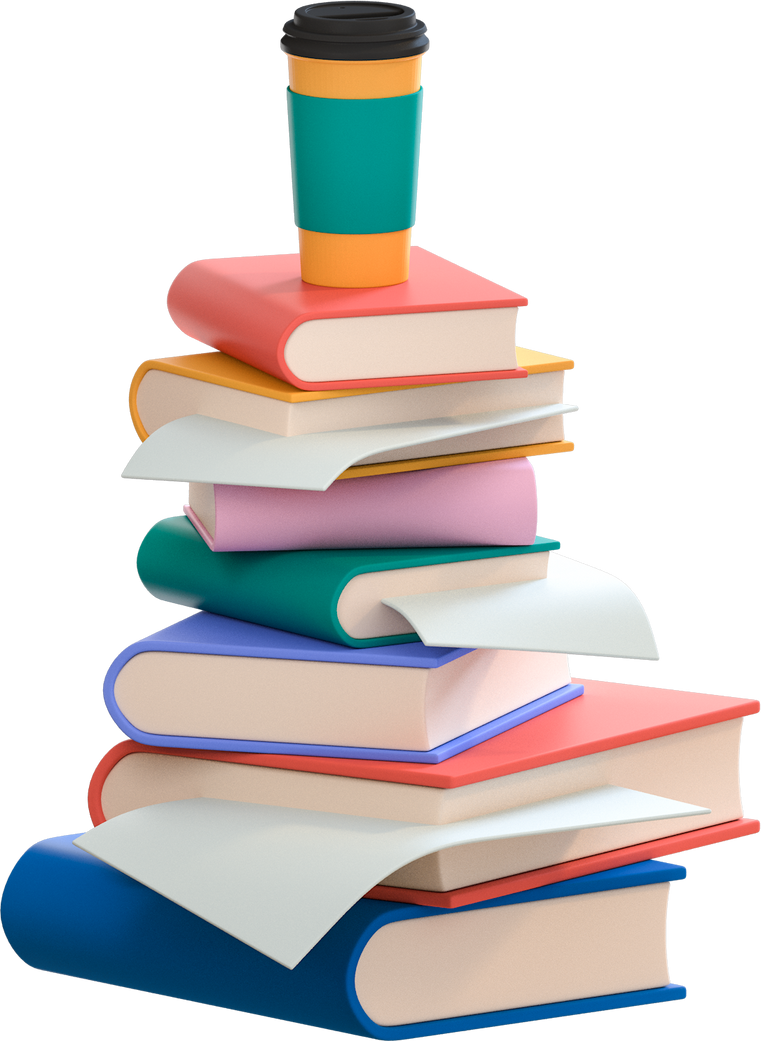 3D School Elements Composition Stacked Books and Coffee Cup